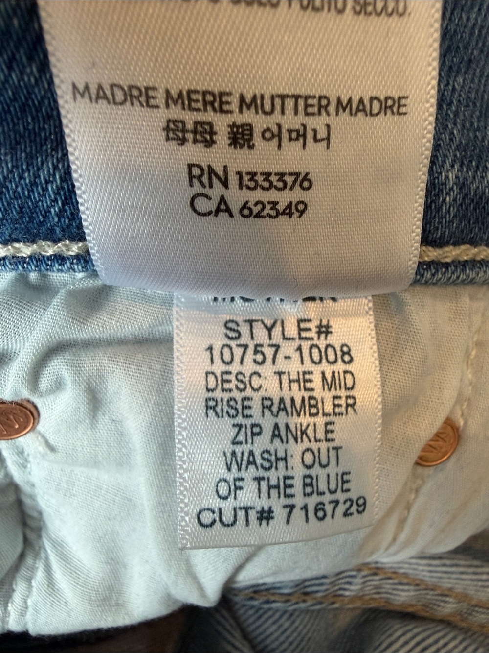 MOTHER Mid Rise Zip Rambler Ankle Jeans Out Of The Blue Stretch Denim Sz 28 - Picture 6 of 8